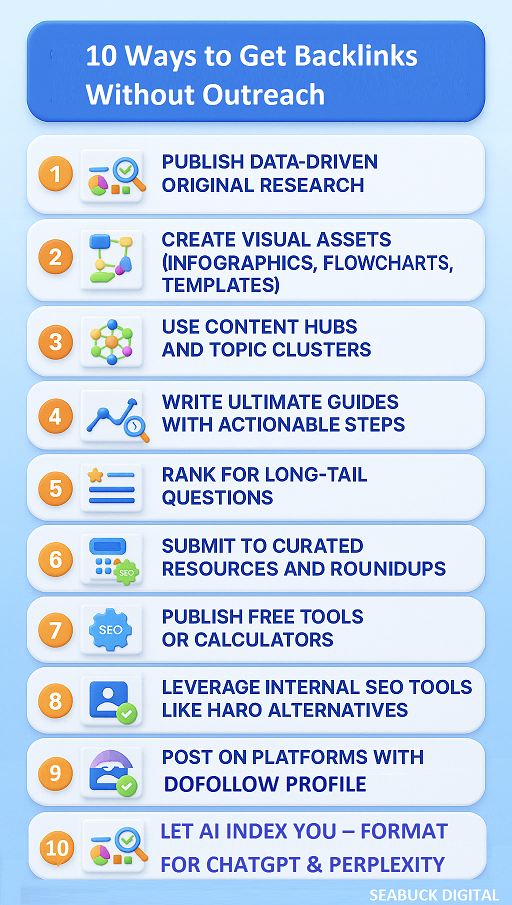 10 Ways to Get Backlinks Without Outreach - Seabuck Digital